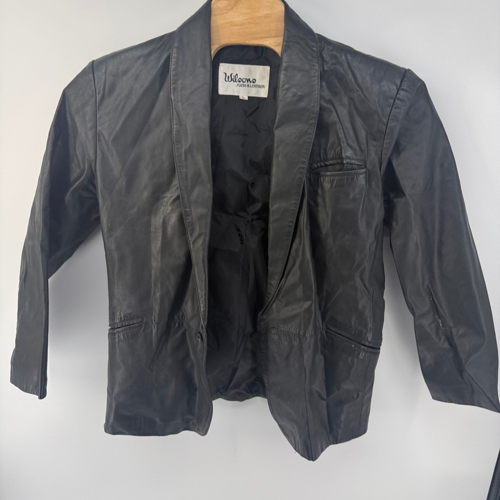 Wilsons Vintage Black Genuine Leather Blazer Jacket 44053 Large Made in Korea